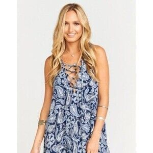 Show Me Your MuMu Navy Paisley Lace-Up Sundress